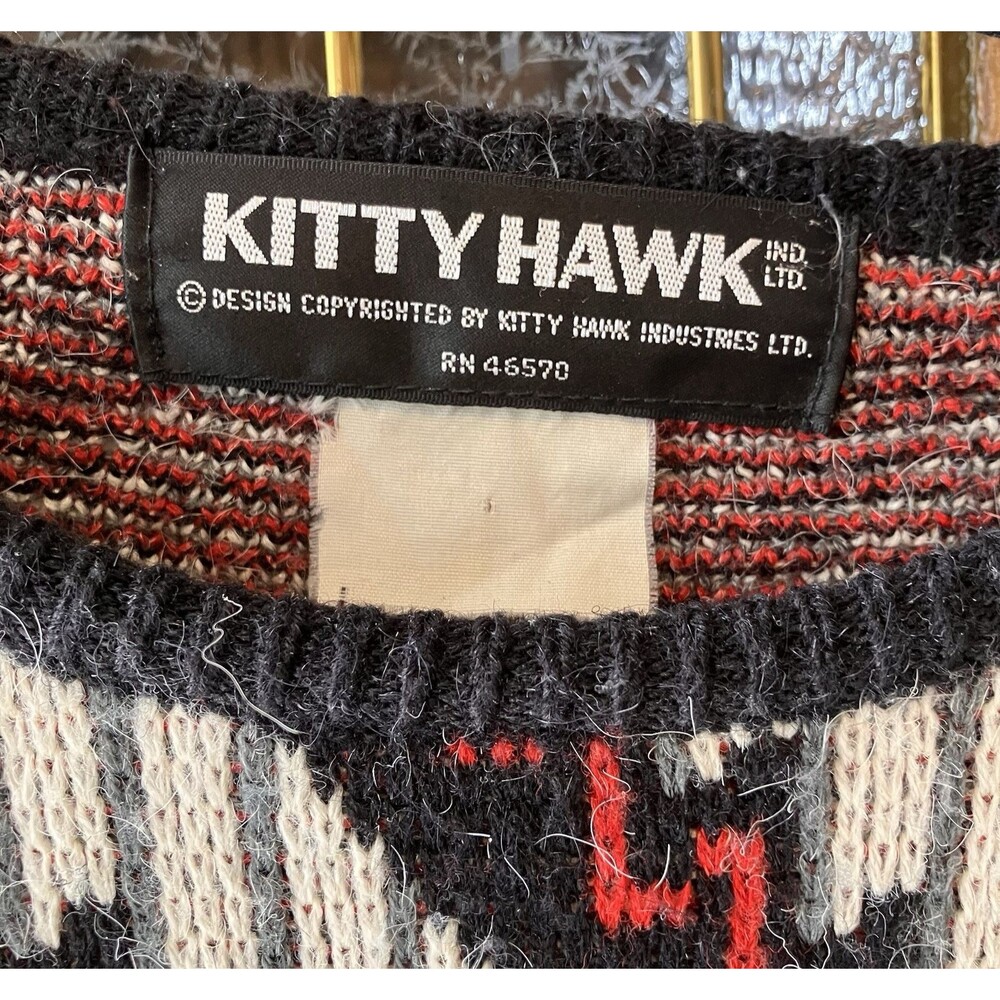 Vintage Kitty Hawk Crewneck Sweater Women's L Chunky Knit Geometric Colorful 80s - Picture 2 of 6